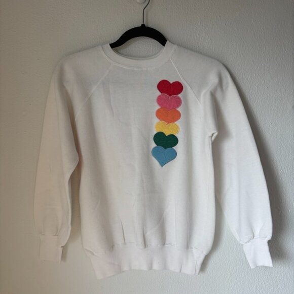 Rare Vintage 80's Rainbow Heart White Crewneck Sweatshirt | Size M - Picture 4 of 6